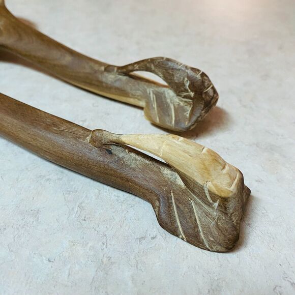 Vintage Hand-Carved Wooden Elephant Salad Spoon and Fork‎ Serving Set - Picture 4 of 8